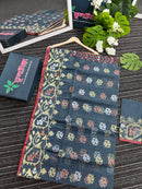 Ash blue exclusive halfsilk jamdani saree with golden silver & copper jori work