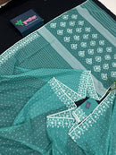 Mint cotton jamdani saree with white threads work all over work and blouse piece.