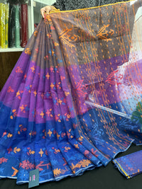 Tripple Shaded Original Handloom Halfsilk Dhakai Jamdani Saree With Multiple Threads Work