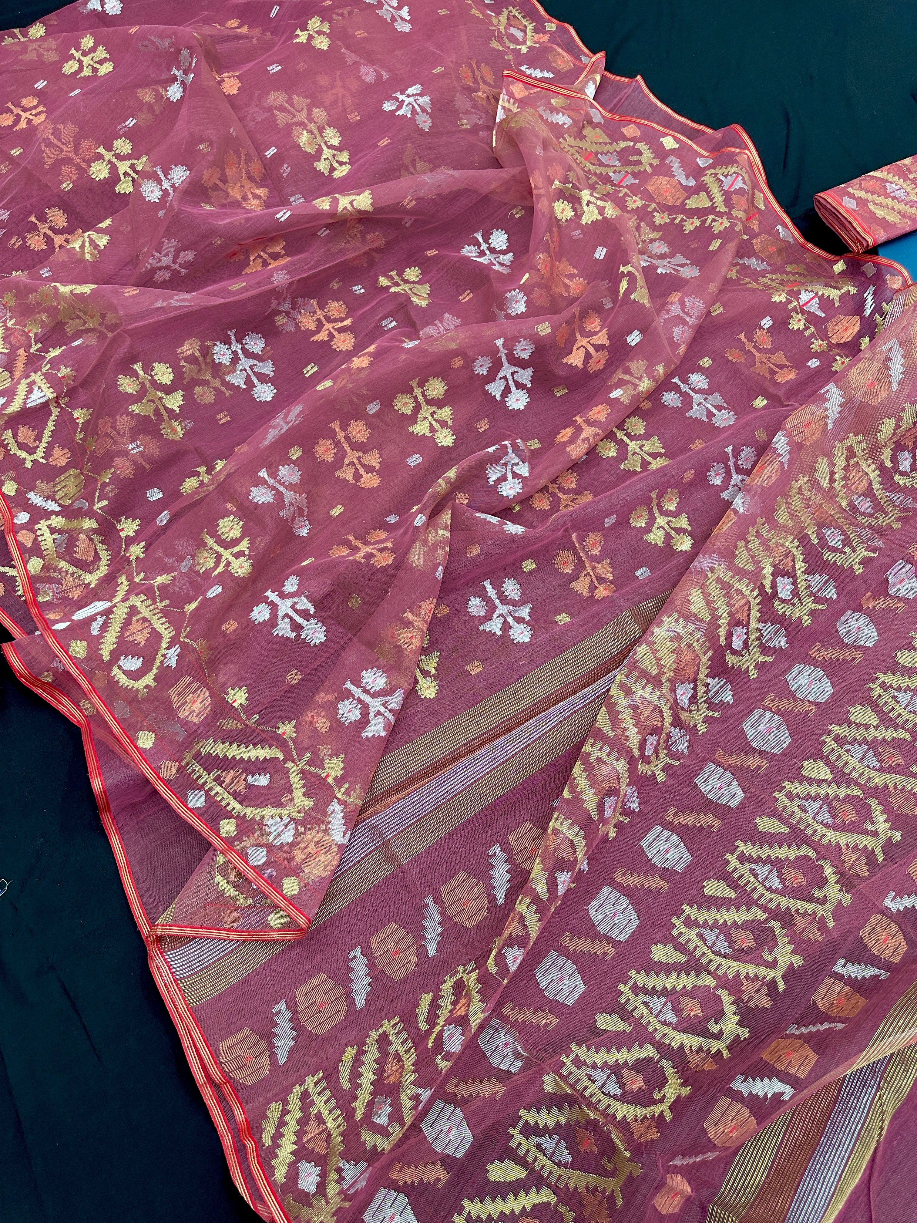 Excellent Jamdani Saree With Multiple Jori work.