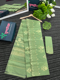 Mint halfsilk jamdani saree with golden jori work