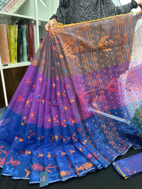 Tripple Shaded Original Handloom Halfsilk Dhakai Jamdani Saree With Multiple Threads Work
