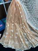 Pearl white cotton jamdani saree with white threads work & blouse piece