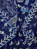 Navy blue jamdani saree with silver jori work soft threads all over work.