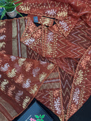 Brown reshom halfsilk jamdani saree with golden silver & copper jori work.