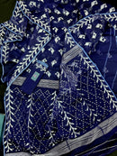 Navy blue jamdani saree with silver jori work soft threads all over work.