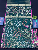 Green Colour Original Handloom Halfsilk Dhakai Jamdani With Golden Silver & Copper Jori Work