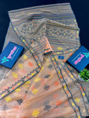 Lite Orange Original Handloom Halfsilk Dhakai Jamdani Saree With Multiple Threads Work
