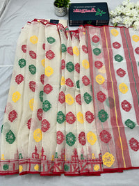 White multi cotton jamdani saree