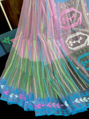 Green with pink Tripple shaded halfsilk jamdani sari with blouse piece.