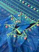 Sea Green Original Handloom Dhakai Jamdani With Orange Green & Yellow Threads Work