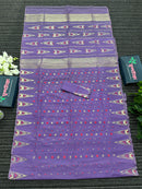Purplish Lavendar halfsilk jamdani saree with golden jori work and pink meena work