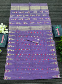Purplish Lavendar halfsilk jamdani saree with golden jori work and pink meena work