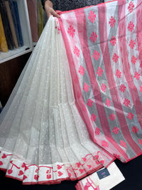 White & Red Original Handloom Cotton Dhakai Jamdani