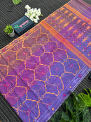 Tripple shaded dual toned halfsilk jamdani saree with orange pink purple threads work