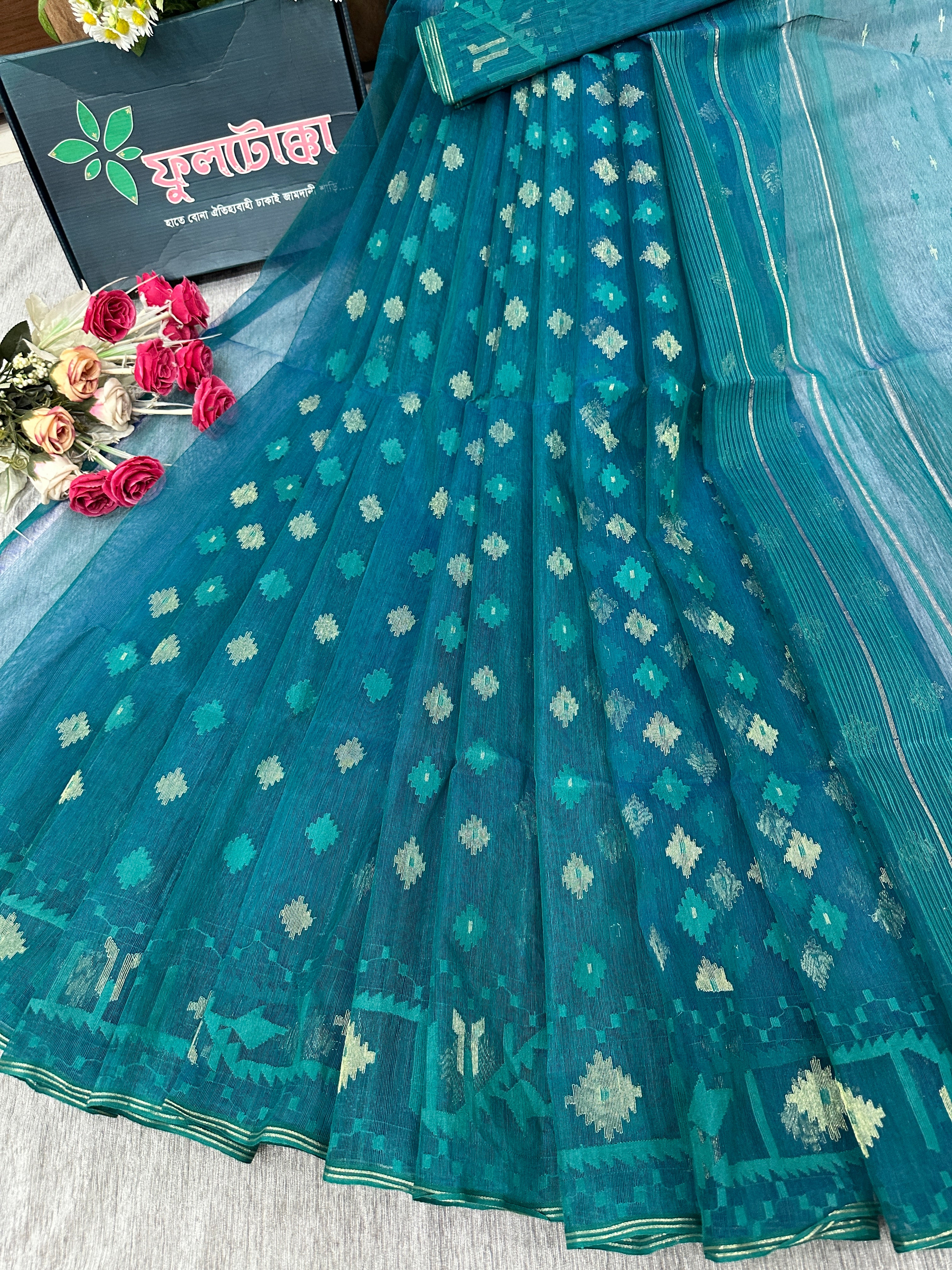 Sea green jamdani