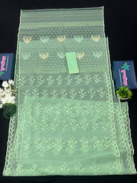 Mint Colour Original Handloom Halfsilk Dhakai Jamdani Saree With Golden Jori Work