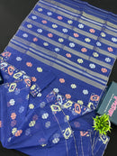 Royal Blue Original Handloom Dhakai Jamdani Saree With Golden Silver & Copeer Jori Work