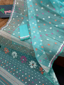 Powder Blue Handloom Dhakai Jamdani Sari
