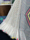 White cotton jamdani saree with multiple threads work