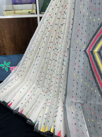 White cotton jamdani saree with multiple threads work