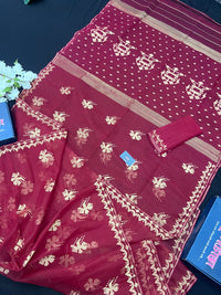 Maroon With Golden Original Handloom Halfsilk Dhakai Jamdani