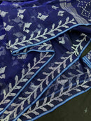 Navy blue jamdani saree with silver jori work soft threads all over work.