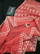 Sweet pink cotton jamdani saree with white threads work and blouse piece.