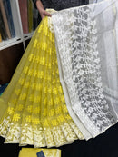 Yellow Colour Original Handloom Halfsilk Dhakai Jamdani With White Threads Work