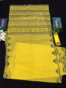 Yellow cotton jamdani sari with simple paar.