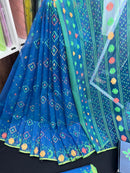 Sea Green Original Handloom Dhakai Jamdani With Orange Green & Yellow Threads Work