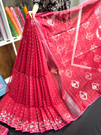 Maroon cotton jamdani saree with silver jori work