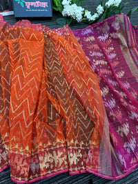 Orange halfsilk jamdani saree with pink paar