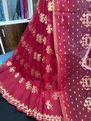 Maroon With Golden Original Handloom Halfsilk Dhakai Jamdani