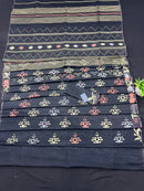 Black colour handloom halfsilk original dhakai jamdani saree with golden silver & copper jori work