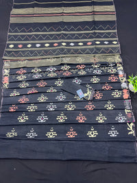 Black colour handloom halfsilk original dhakai jamdani saree with golden silver & copper jori work