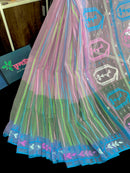 Green with pink Tripple shaded halfsilk jamdani sari with blouse piece.