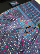 Purplish Blue dual toned jamdani saree with white pink blue threads work & blouse piece.