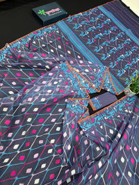 Purplish Blue dual toned jamdani saree with white pink blue threads work & blouse piece.