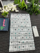 White cotton jamdani saree white black green threads work