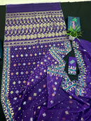 Violate purple jamdani saree all over golden silver and copper jori work.