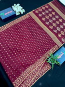 Maroon cotton jamdani with yellowish threads work.