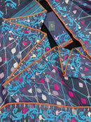 Purplish Blue dual toned jamdani saree with white pink blue threads work & blouse piece.