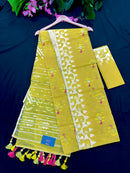 Yellow Jamdani Saree Is Expertly Crafted.
