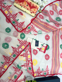 White multi cotton jamdani saree