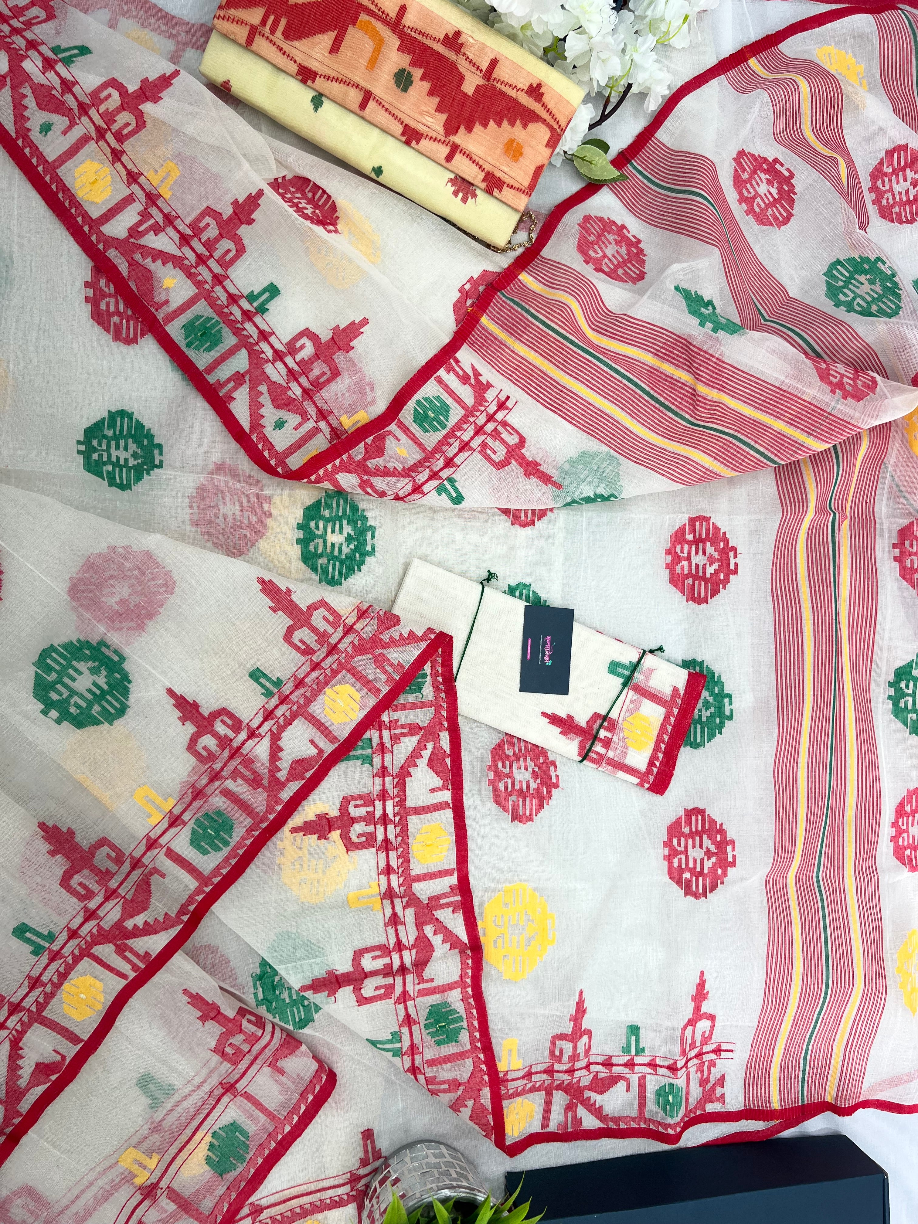 White multi cotton jamdani saree