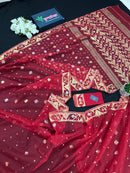 Red jamdani saree with golden jori all over work with blouse piece.