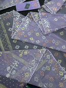 Lite lavender jamdani saree with golden silver copper jori work.