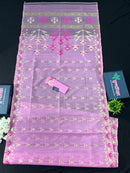 Lux Pink Original Handloom Hslfsilk Dhakai Jamdani Saree With Golden Jori Work and Magenta Threads Work