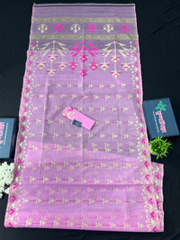 Lux Pink Original Handloom Hslfsilk Dhakai Jamdani Saree With Golden Jori Work and Magenta Threads Work
